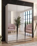 Penderie / Couleur : Cachemire / 3 portes miroir / 2 compartiments / 2 tringles à vêtements / Dimensions : 150 x 52 x 202 cm / Poignées : Noir / Fonction Soft-Close / Protection des bords ABS