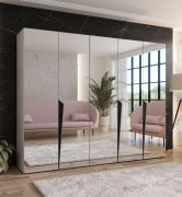 Penderie de chambre à coucher avec miroir / Couleur : Cachemire / Armoire / Poignées : Noir / 3 compartiments / 3 tringles à vêtements / Dimensions : 250 x 52 x 202 cm / Chants ABS / Fonction Soft-Close