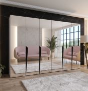 Armoire / Couleur : Cachemire / Penderie de chambre à coucher avec miroir / Fonction Soft-Close / Poignées : Noir / Dimensions : 300 x 52 x 202 cm / Chants ABS / 4 compartiments / 4 tringles à vêtements