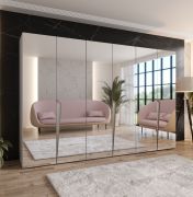 Armoire à portes battantes / Couleur : Cachemire / Penderie de chambre à coucher avec miroir / Poignées : Cachemire / Fonction Soft-Close / 3 compartiments / 3 tringles à vêtements / Dimensions : 300 x 52 x 202 cm / Chants ABS