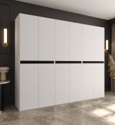 Armoire à portes battantes / Blanche / 12 portes battantes / 9 compartiments / 3 tringles / 270 x 52 x 203 cm / Finition haut de gamme / Système de fermeture Soft-Close / Penderie
