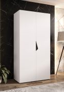 Armoire à portes battantes / Penderie / 1 mètre de large / ABS protection des bords / Poignées : Noir / Couleur : Blanc / Dimensions : 100 x 52 x 202 cm / Pour chambre à coucher