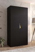 Armoire à portes battantes / Penderie / 1 mètre de large / ABS protection des bords / Poignées : Or / Couleur : Noir / Dimensions : 100 x 52 x 202 cm / Pour chambre à coucher