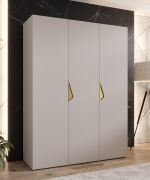 Penderie / 3 portes / Couleur : Cachemire / Poignées : Or / Dimensions : 150 x 52 x 202 cm / 2 tringles à vêtements / 2 compartiments / Armoire à portes battantes