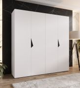 Armoire à portes battantes / 2 mètres de large / 2 tringles à vêtements / Couleur : Blanc / Poignées : Noir / Dimensions : 200 x 52 x 202 cm / Penderie / 2 compartiments / 4 portes