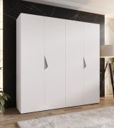 Armoire à portes battantes / 2 mètres de large / 2 tringles à vêtements / Couleur : Blanc / Poignées : Cachemire / Dimensions : 200 x 52 x 202 cm / Penderie / 2 compartiments / 4 portes