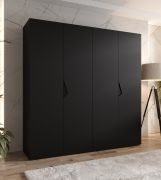Armoire à portes battantes / 2 mètres de large / 2 tringles à vêtements / Couleur : Noir / Poignées : Noir / Dimensions : 200 x 52 x 202 cm / Penderie / 2 compartiments / 4 portes