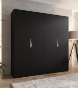 Armoire à portes battantes / 2 mètres de large / 2 tringles à vêtements / Couleur : Noir / Poignées : Cachemire / Dimensions : 200 x 52 x 202 cm / Penderie / 2 compartiments / 4 portes