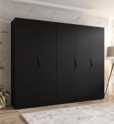 Armoire / 5 portes / Couleur : Noir / 2,5 mètres de large / Poignées : Noir / 3 tringles à vêtements / 3 compartiments / Dimensions : 250 x 52 x 202 cm / Protection des bords ABS