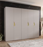 Armoire / 5 portes / Couleur : Cachemire / 2,5 mètres de large / Poignées : Or / 3 tringles à vêtements / 3 compartiments / Dimensions : 250 x 52 x 202 cm / Protection des bords ABS