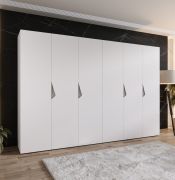 Armoire à portes battantes / Penderie / Couleur : Blanc / 3 mètres de large / 6 portes / Poignées : Cachemire / 4 compartiments / Dimensions : 300 x 52 x 202 cm / 4 tringles à vêtements