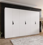 Armoire à portes battantes / 6 portes / Couleur : Blanc / 3 tringles à vêtements / Poignées : Noir / 3 compartiments / Dimensions : 300 x 52 x 202 cm / Fonction Soft-Close