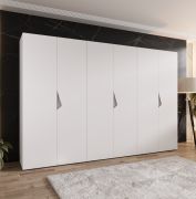 Armoire à portes battantes / 6 portes / Couleur : Blanc / 3 tringles à vêtements / Poignées : Cachemire / 3 compartiments / Dimensions : 300 x 52 x 202 cm / Fonction Soft-Close