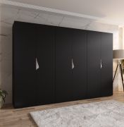 Armoire à portes battantes / 6 portes / Couleur : Noir / 3 tringles à vêtements / Poignées : Cachemire / 3 compartiments / Dimensions : 300 x 52 x 202 cm / Fonction Soft-Close