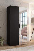 Armoire / 1 porte miroir / Couleur : Noir / 1 compartiment / 1 mètre de large / Poignées : Noir / 1 tringle à vêtements / Dimensions : 100 x 52 x 202 cm / Fonction Soft-Close
