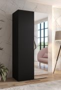 Armoire / 1 porte miroir / Couleur : Noir / 1 compartiment / 1 mètre de large / Poignées : Cachemire / 1 tringle à vêtements / Dimensions : 100 x 52 x 202 cm / Fonction Soft-Close