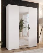 Armoire à portes battantes / Penderie / 1 porte à miroir / Couleur : Blanc / 2 compartiments / Poignées : Noir / 2 tringles à vêtements / Soft-Close / Dimensions : 150 x 52 x 202 cm
