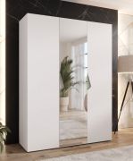 Armoire à portes battantes / Penderie / 1 porte miroir / Couleur : Blanc / 2 compartiments / Poignées : cachemire / 2 tringles à vêtements / Soft-Close / Dimensions : 150 x 52 x 202 cm