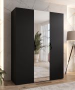 Armoire à portes battantes / Penderie / 1 porte miroir / Couleur : Noir / 2 compartiments / Poignées : Noir / 2 tringles à vêtements / Soft-Close / Dimensions : 150 x 52 x 202 cm