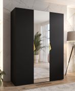 Armoire à portes battantes / Penderie / 1 porte miroir / Couleur : Noir / 2 compartiments / Poignées : Or / 2 tringles à vêtements / Soft-Close / Dimensions : 150 x 52 x 202 cm