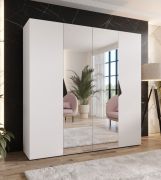 Armoire à portes battantes / Couleur : Blanc / 2 portes à miroir / Poignées : Noir / 2 compartiments / 2 tringles à vêtements / Dimensions : 200 x 52 x 202 cm / Fonction Soft-Close