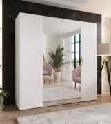 Armoire à portes battantes / Couleur : Blanc / 2 portes miroir / Poignées : Or / 2 compartiments / 2 tringles à vêtements / Dimensions : 200 x 52 x 202 cm / Fonction Soft-Close