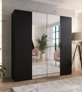 Armoire à portes battantes / Couleur : Noir / 2 portes miroir / Poignées : Noir / 2 compartiments / 2 tringles à vêtements / Dimensions : 200 x 52 x 202 cm / Fonction Soft-Close