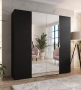 Armoire à portes battantes / Couleur : Noir / 2 portes miroir / Poignées : Cachemire / 2 compartiments / 2 tringles à vêtements / Dimensions : 200 x 52 x 202 cm / Fonction Soft-Close