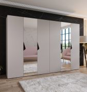 Armoire à portes battantes / Penderie / Couleur : Cachemire / 2 portes miroir / 4 compartiments / Poignées : Noir / 4 tringles à vêtements / Dimensions : 300 x 52 x 202 cm / Chants ABS