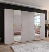 Armoire à portes battantes / Penderie / Couleur : Cachemire / 2 portes miroir / 4 compartiments / Poignées : Or / 4 tringles à vêtements / Dimensions : 300 x 52 x 202 cm / Chants ABS