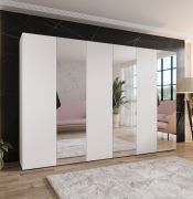 Armoire / 3 portes miroir / 3 compartiments / Couleur : Blanc / 3 tringles à vêtements / Poignées : Noir / Dimensions : 300 x 52 x 202 cm / Fonction Soft-Close