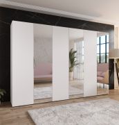Armoire / 3 portes miroir / 3 compartiments / Couleur : Blanc / 3 tringles à vêtements / Poignées : Cachemire / Dimensions : 300 x 52 x 202 cm / Fonction Soft-Close