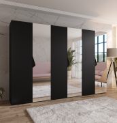 Armoire / 3 portes miroir / 3 compartiments / Couleur : Noir / 3 tringles à vêtements / Poignées : Noir / Dimensions : 300 x 52 x 202 cm / Fonction Soft-Close