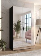 Armoire à portes battantes / Couleur : Noir / 1 compartiment / Poignées : Noir / Dimensions : 100 x 52 x 202 cm / 1 tringle à vêtements / Armoire de chambre à coucher avec miroir / Fonction Soft-Close