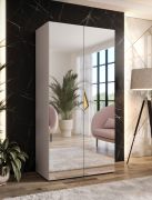Armoire à portes battantes / Couleur : Cachemire / 1 compartiment / Poignées : Or / Dimensions : 100 x 52 x 202 cm / 1 tringle à vêtements / Armoire de chambre à coucher avec miroir / Fonction Soft-Close