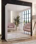 Armoire de chambre à coucher avec miroir / Couleur : Blanc / Fonction soft-close / Poignées : Or / Dimensions : 150 x 52 x 202 cm / 2 compartiments / Penderie / ABS / 2 tringles à vêtements