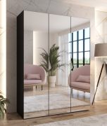 Armoire de chambre à coucher avec miroir / Couleur : Noir / Fonction soft-close / Poignées : cachemire / Dimensions : 150 x 52 x 202 cm / 2 compartiments / Penderie / ABS / 2 tringles à vêtements