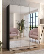 Armoire de chambre à coucher avec miroir / Couleur : Noir / Fonction soft-close / Poignées : Or / Dimensions : 150 x 52 x 202 cm / 2 compartiments / Penderie / ABS / 2 tringles à vêtements