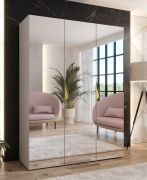 Armoire de chambre à coucher avec miroir / Couleur : Cachemire / Fonction Soft-Close / Poignées : Or / Dimensions : 150 x 52 x 202 cm / 2 compartiments / Penderie / ABS / 2 tringles à vêtements