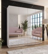 Armoire / Couleur : Blanc / 2 mètres de large / 2 compartiments / Poignées : Noir / 2 tringles à vêtements / Armoire de chambre avec miroir / Dimensions : 200 x 52 x 202 cm / Fonction Soft-Close