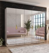 Armoire à portes battantes / penderie / Couleur : cachemire / 3 compartiments / Soft-Close / Poignées : Or / Armoire de chambre à coucher avec miroir / Dimensions : 250 x 52 x 202 cm / Chants ABS