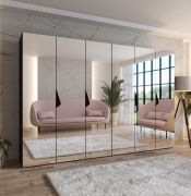 Armoire à portes battantes / Couleur : Noir / 3 mètres de large / Poignées : Noir / Armoire de chambre à coucher avec miroir / 4 tringles à vêtements / Soft-Close / Dimensions : 300 x 52 x 202 cm / 4 compartiments