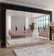 Armoire à portes battantes / Couleur : Cachemire / 3 mètres de large / Poignées : Noir / Armoire de chambre à coucher avec miroir / 4 tringles à vêtements / Soft-Close / Dimensions : 300 x 52 x 202 cm / 4 compartiments