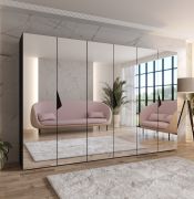 Armoire de chambre à coucher avec miroir / 3 compartiments / Couleur : Noir / 3 tringles à vêtements / Penderie / Poignées : Noir / Dimensions : 300 x 52 x 202 cm / Fonction Soft-Close