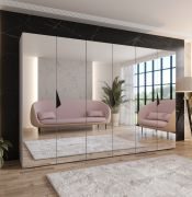 Armoire de chambre à coucher avec miroir / 3 compartiments / Couleur : Cachemire / 3 tringles à vêtements / Penderie / Poignées : Noir / Dimensions : 300 x 52 x 202 cm / Fonction Soft-Close
