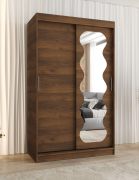 Armoire à portes coulissantes / Penderie à vêtements / Couleur : Noyer / 1,2 mètre de large / Une porte avec miroir / Cinq casiers / Deux tringles à vêtements / Rails en aluminium