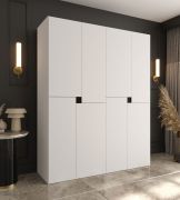 Armoire à portes battantes / Blanche / 8 portes battantes / 6 compartiments / 2 tringles / Penderie / 180 x 52 x 203 cm / Finition haut de gamme / Système de fermeture Soft-Close / Portes sans poignées