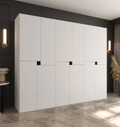 Armoire à portes battantes / Penderie / Blanche / 12 portes battantes / 9 compartiments / 3 tringles à vêtements / 240 x 52 x 203 cm / Finition haut de gamme / Portes sans poignées / Système de fermeture Soft-Close