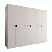 Armoire à portes battantes / Blanche / 12 portes battantes / 9 compartiments / 3 tringles à vêtements / 270 x 52 x 203 cm / Finition haut de gamme / Système de fermeture Soft-Close / Penderie / Portes sans poignées