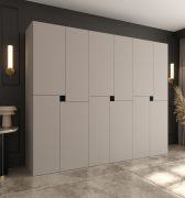 Armoire à portes battantes / Cachemire / 12 portes battantes / 9 compartiments / 3 tringles à vêtements / 270 x 52 x 203 cm / Finition haut de gamme / Système de fermeture Soft-Close / Armoire / Portes sans poignées